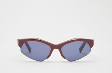 Occhiali con montatura combinata in acetato bordeaux e metallo