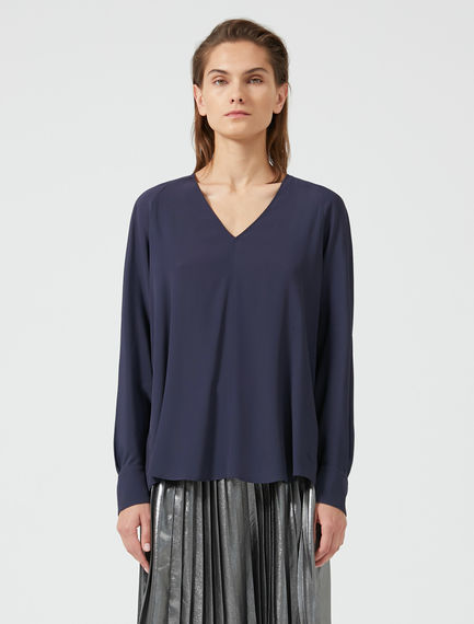 Blusa in crêpe con maniche raglan