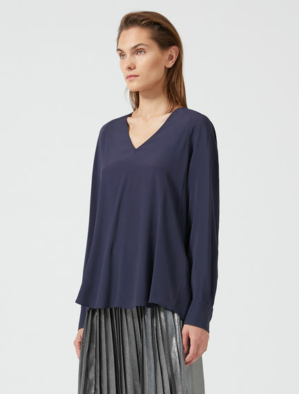 Blusa in crêpe con maniche raglan