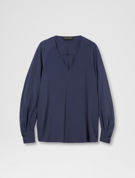 Blusa in crêpe con maniche raglan