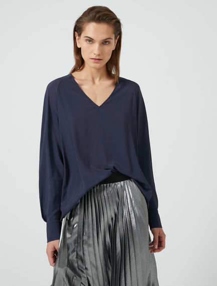 Blusa in crêpe con maniche raglan
