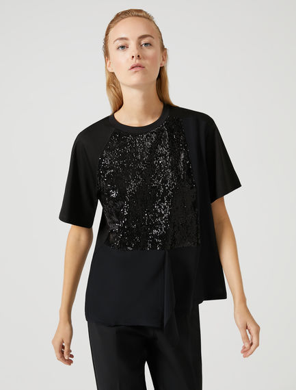 T-shirt in crêpe di cotone con ricami