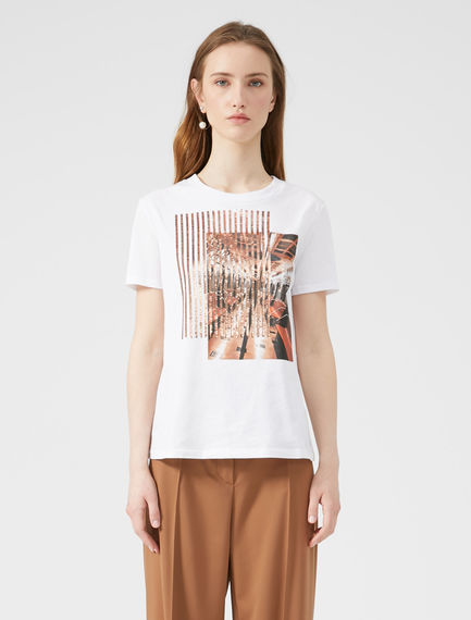 T-shirt con stampa e ricamo
