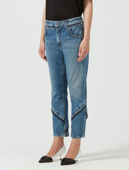 Oblique Fringed Jeans