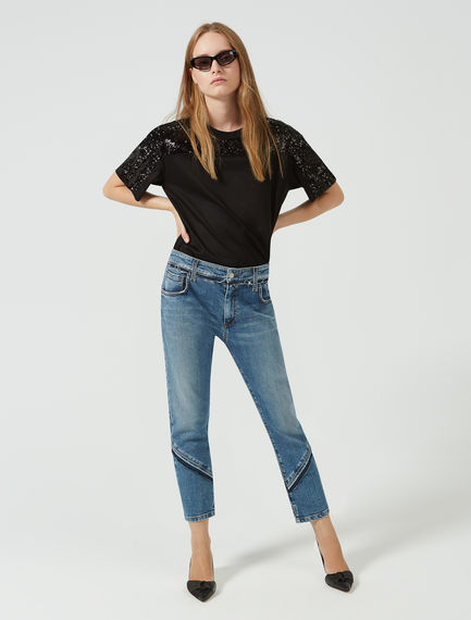 Oblique Fringed Jeans