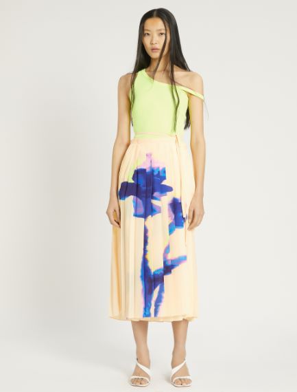 Pleated crepe de chine skirt