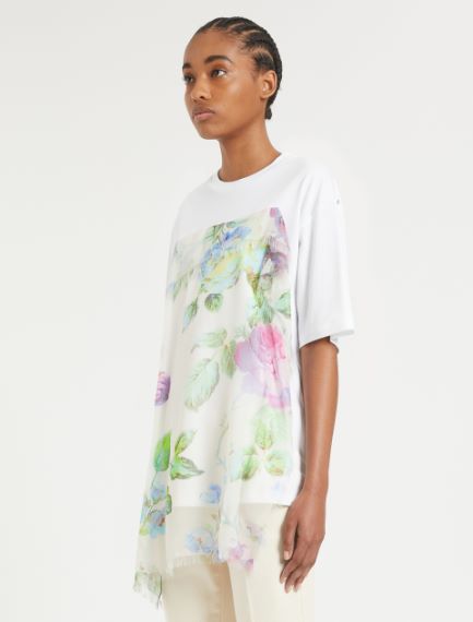 T-shirt con pannello in seta stampata