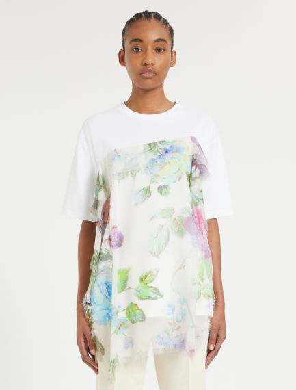 T-shirt con pannello in seta stampata