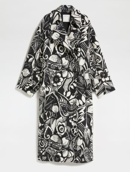 Floral-patterned oversized wool coat