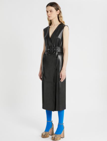 Nappa leather wrap dress