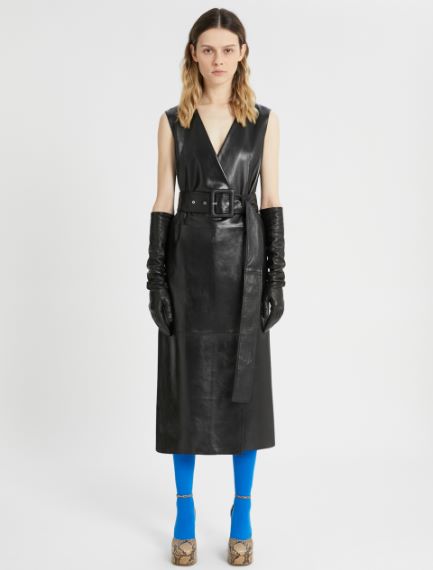 Nappa leather wrap dress