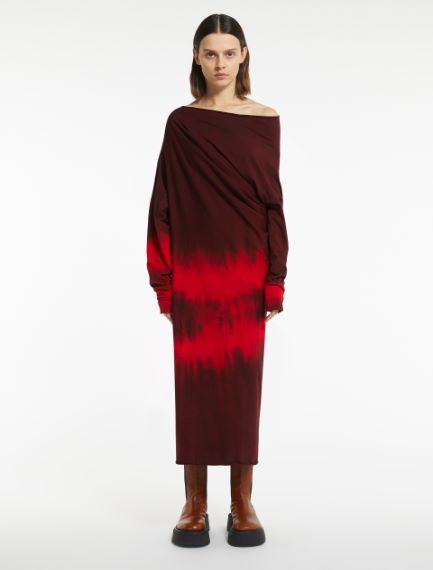 Abito in jersey con drappeggio e tye and dye