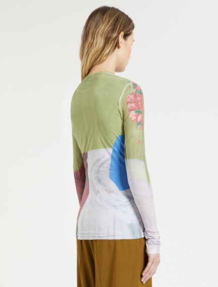 Print-embellished skintight jersey sweater