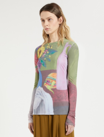 Print-embellished skintight jersey sweater