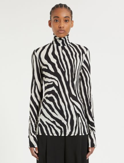 Skintight jersey polo-neck sweater