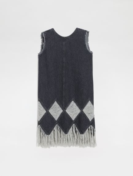 Sleeveless dress with inlays and fringes