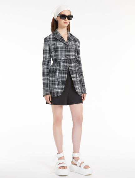 Cotton/viscose basketweave Bermuda shorts