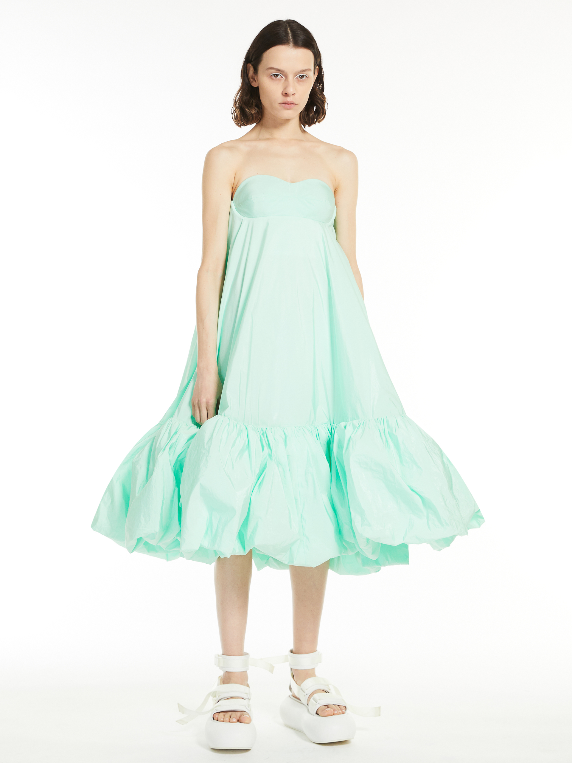 Iridescent taffeta dress, pastel green 