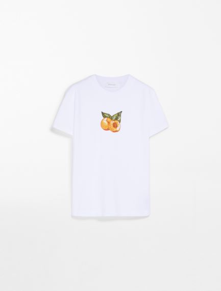 Sequin-embroidered printed T-shirt