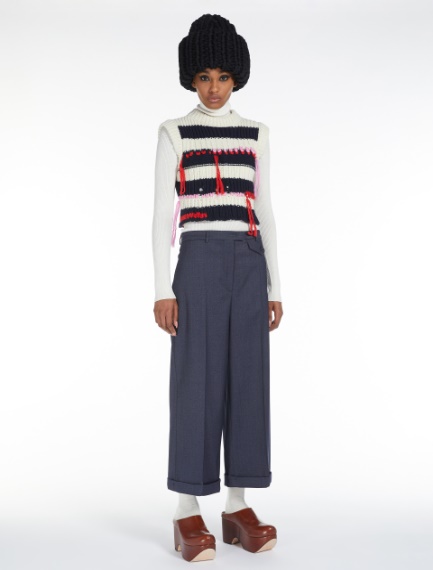 Mock polo neck jumper with contrasting stripes