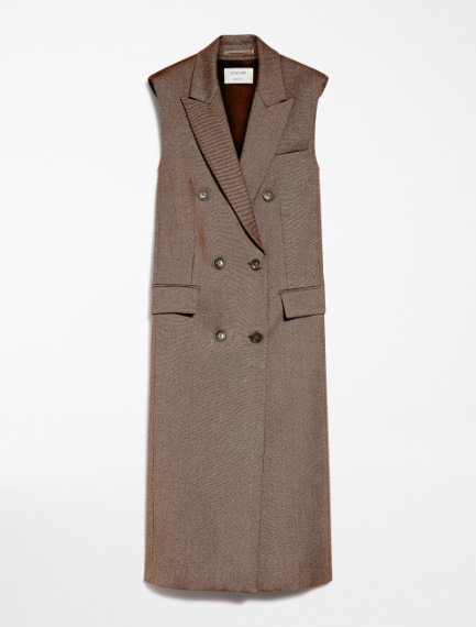 Sleeveless jaspé wool coat, dark bown | Sportmax