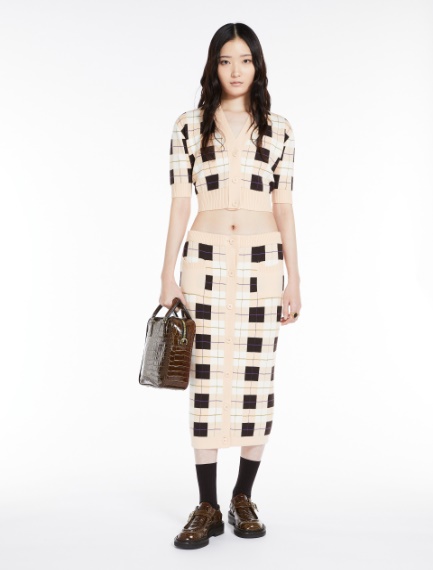 Crocodile-print leather bowling bag, olive green | Sportmax