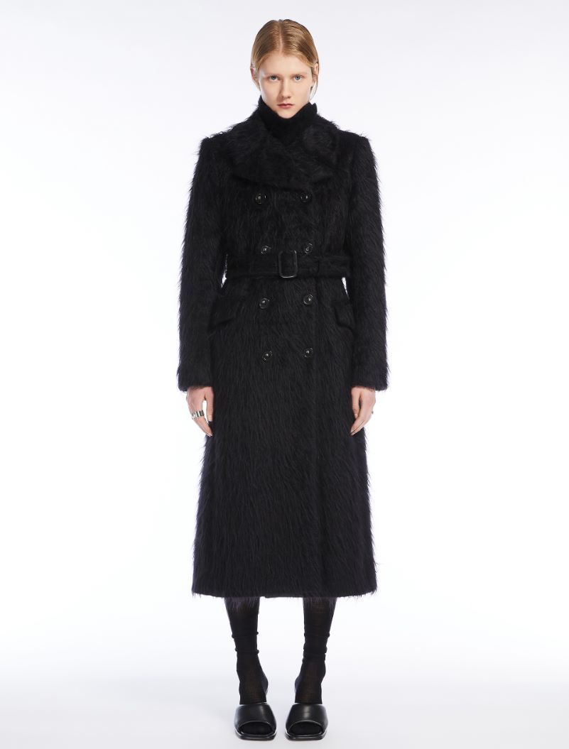 Double-breasted coat in long-pile fabric - BLACK - Sportmax