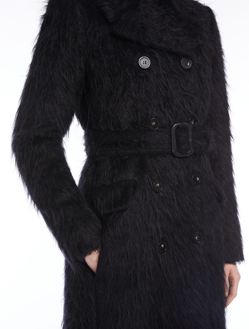 Double-breasted coat in long-pile fabric - BLACK - Sportmax