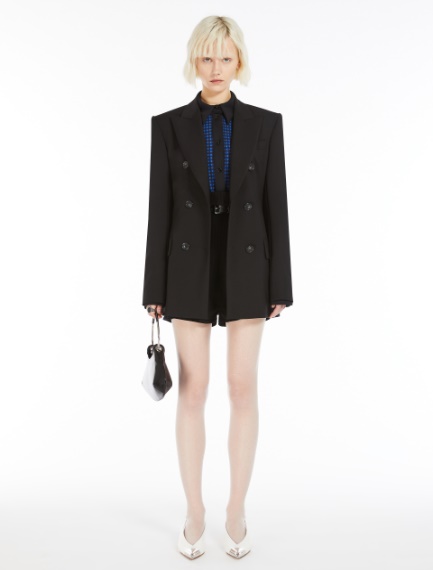 Double-breasted stretch wool blazer - BLACK - Sportmax