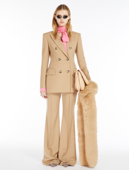 Double-breasted stretch wool blazer - BEIGE - Sportmax