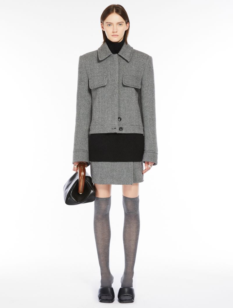 Short herringbone wool jacket - BLACK - Sportmax