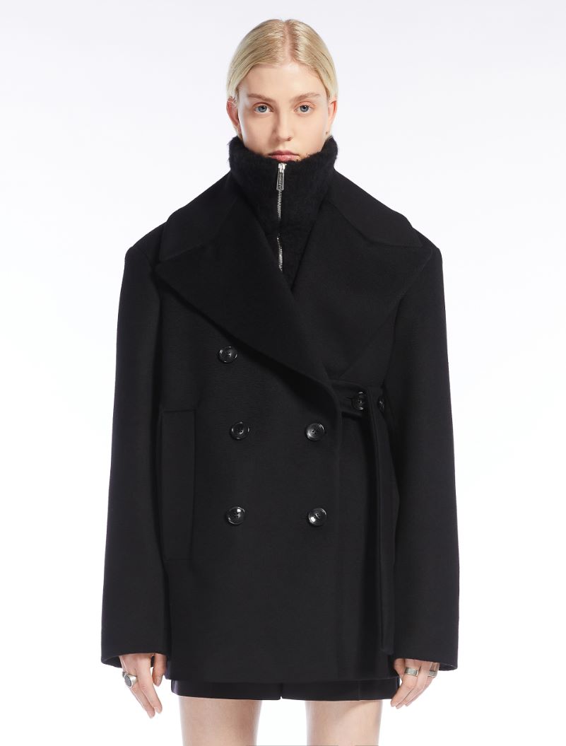 Oversized wool-blend pea coat - BLACK - Sportmax