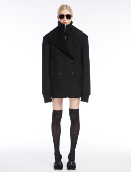 Oversized wool-blend pea coat - BLACK - Sportmax