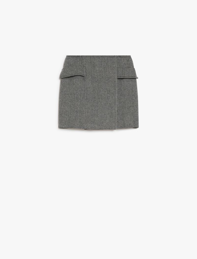 Short herringbone wool wrap skirt - BLACK - Sportmax