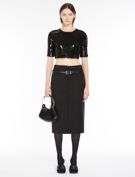 Gonna midi in lana stretch - NERO - Sportmax