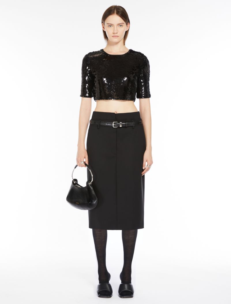 Stretch wool midi skirt - BLACK - Sportmax