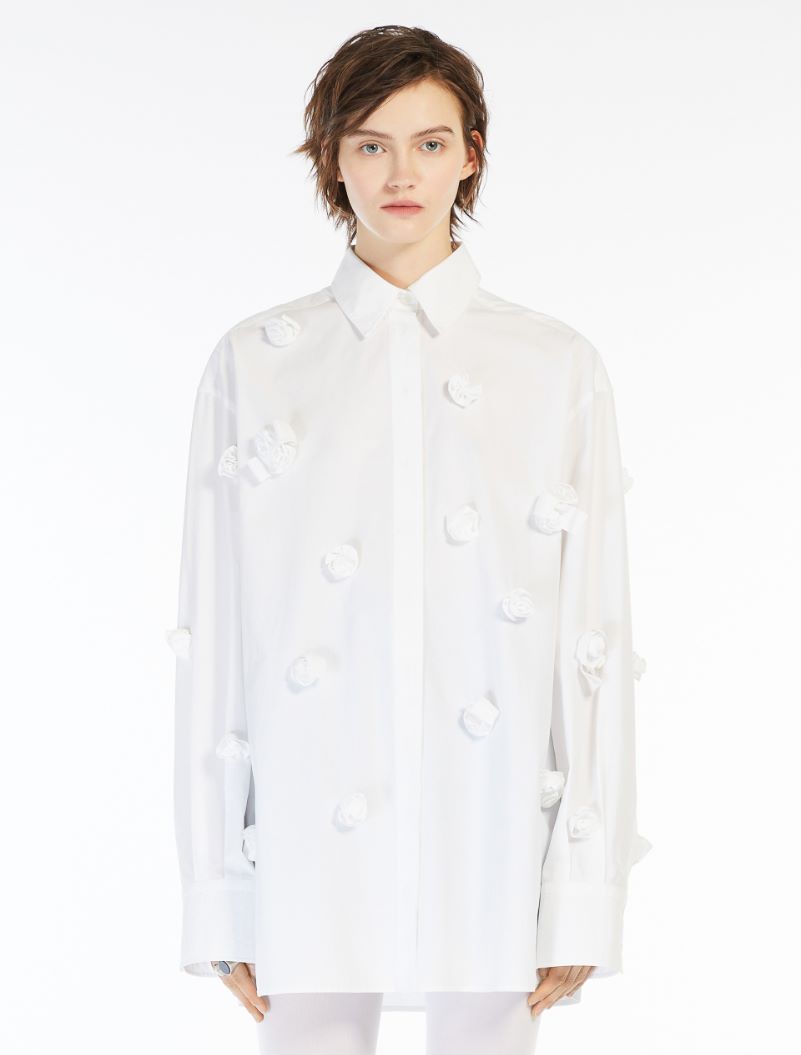 Oversized shirt with 3D rose detail - WHITE - Sportmax