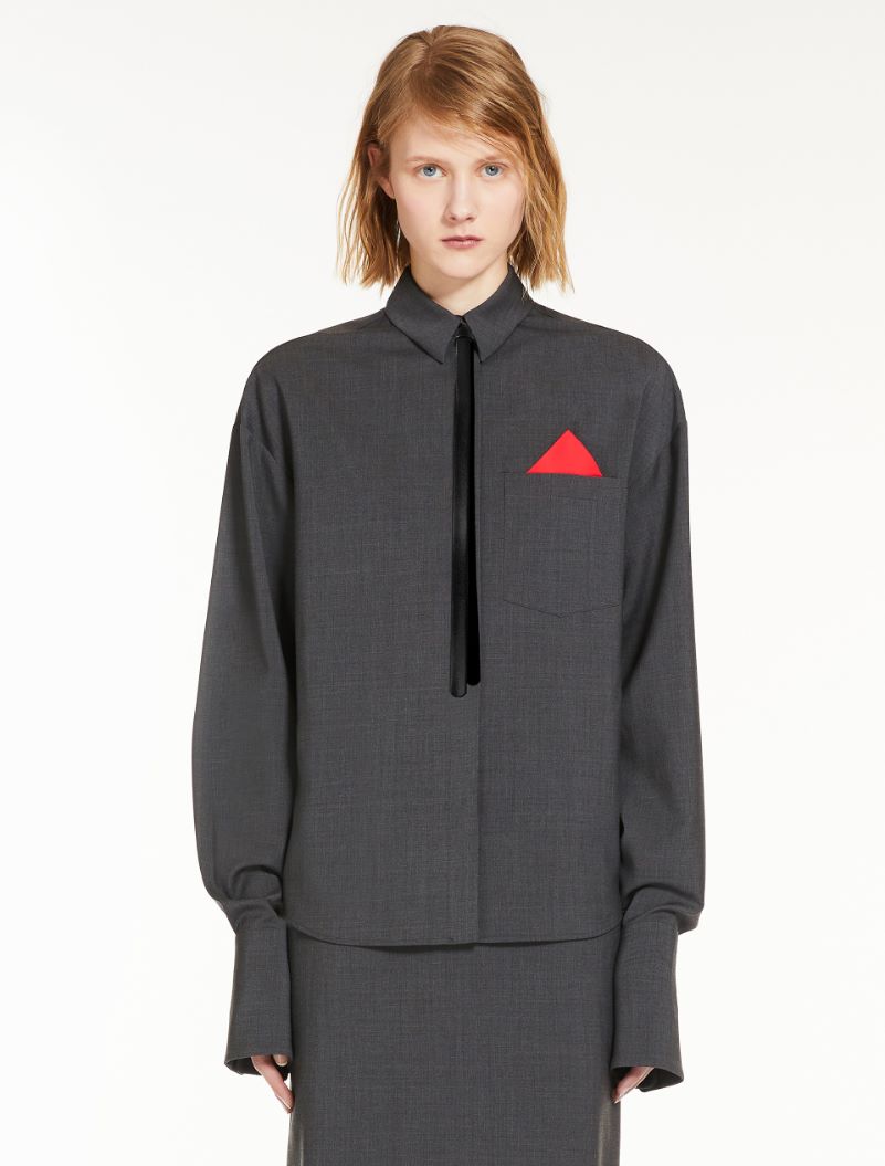 Oversized stretch wool shirt - DARK GREY - Sportmax