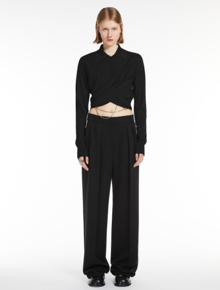 Pantalone ampio in lana stretch - NERO - Sportmax