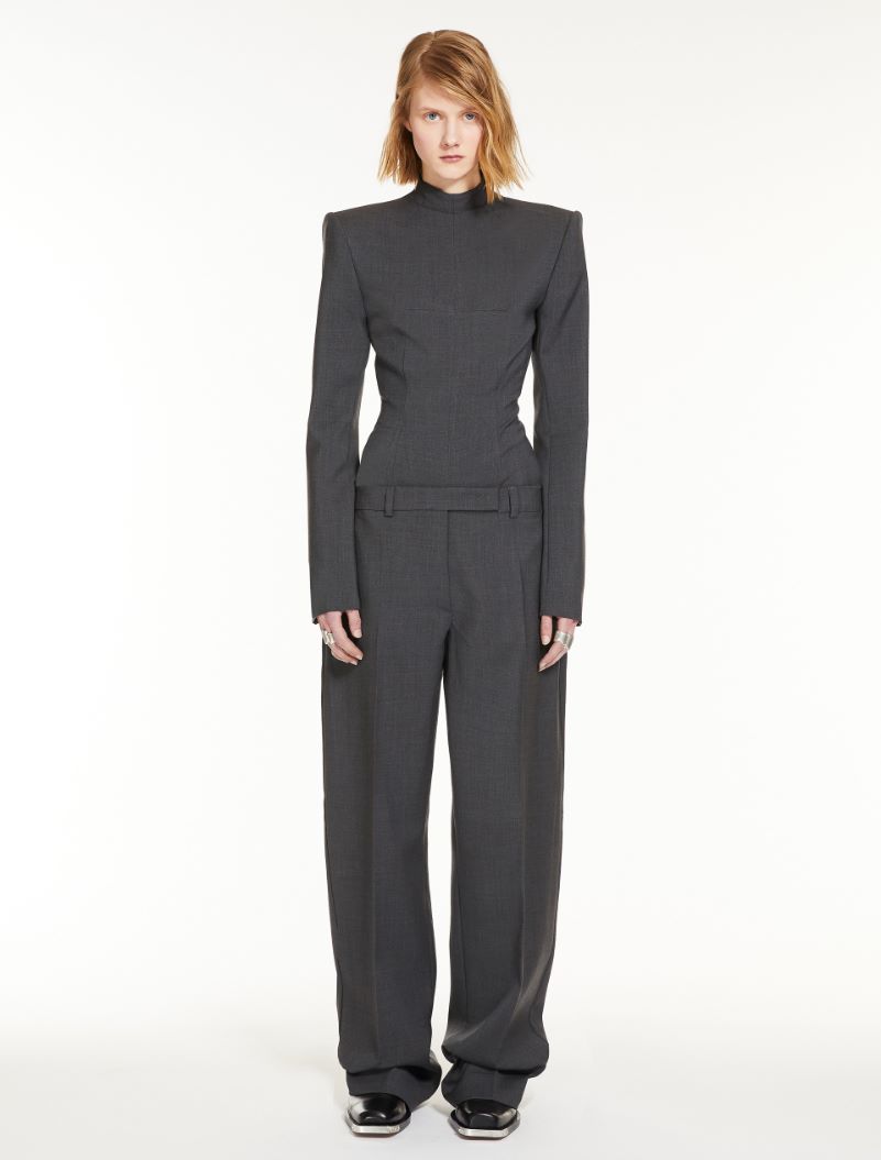 Oversized stretch wool trousers - DARK GREY - Sportmax