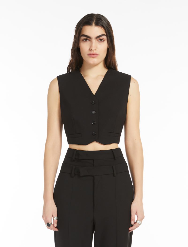 Cropped stretch wool waistcoat - BLACK - Sportmax