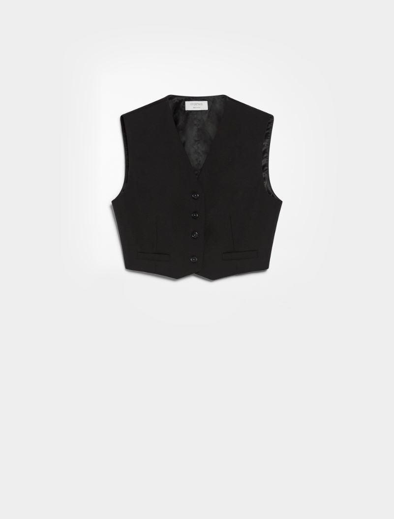 Cropped stretch wool waistcoat - BLACK - Sportmax