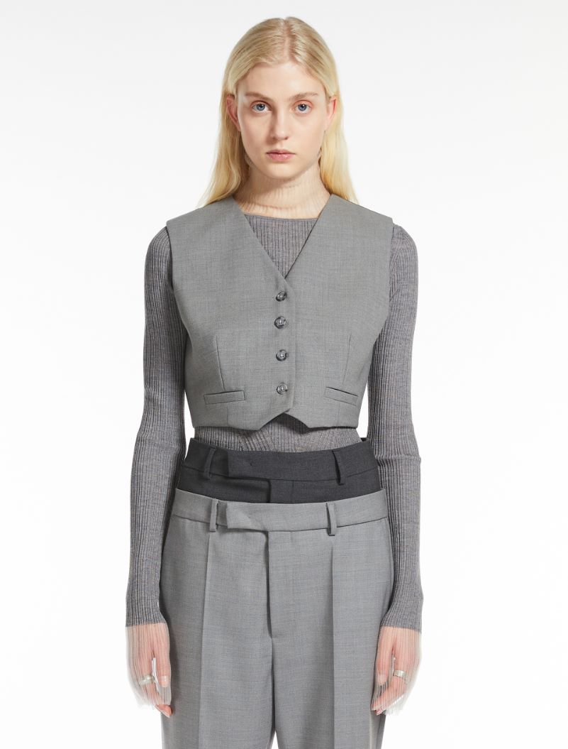 Cropped stretch wool waistcoat - LIGHT GREY - Sportmax