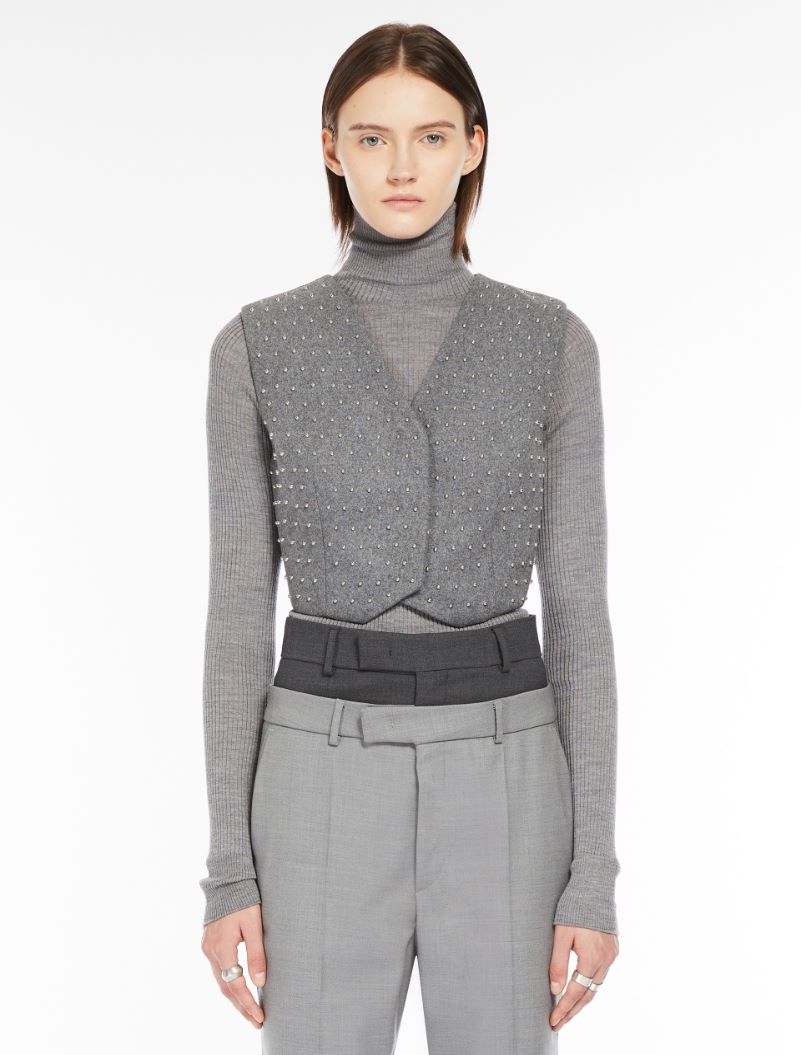 Cropped wool waistcoat with studs - MEDIUM GREY - Sportmax