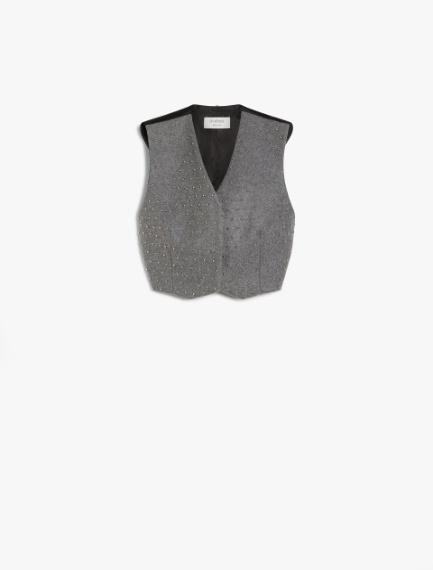 Cropped wool waistcoat with studs - MEDIUM GREY - Sportmax