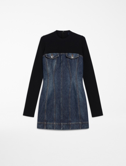 Slim-fit denim and knit fabric dress - MIDNIGHTBLUE - Sportmax