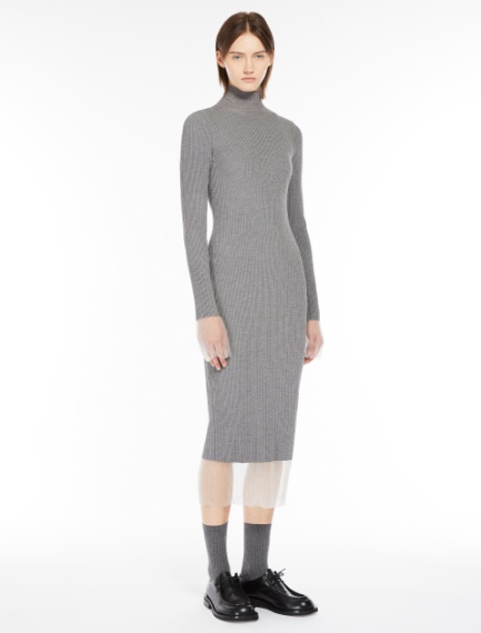 Mock polo-neck knit dress - MEDIUM GREY - Sportmax