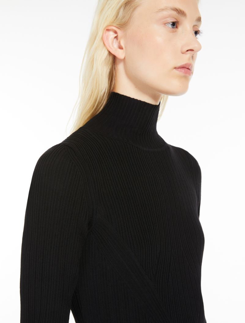 Mock polo-neck knit dress - BLACK - Sportmax