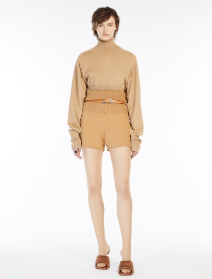 Stretch knit fabric shorts - CAMEL - Sportmax