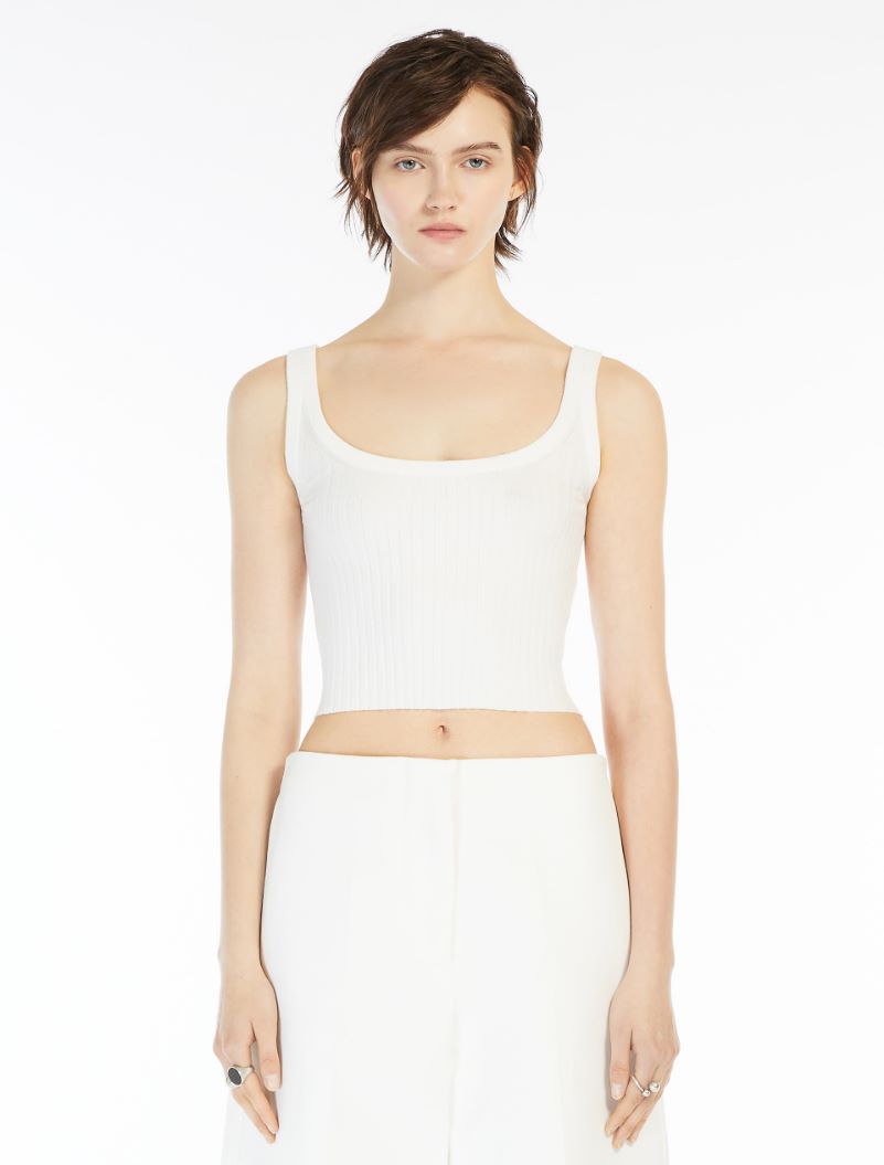 Crop stretch viscose vest top - WHITE - Sportmax